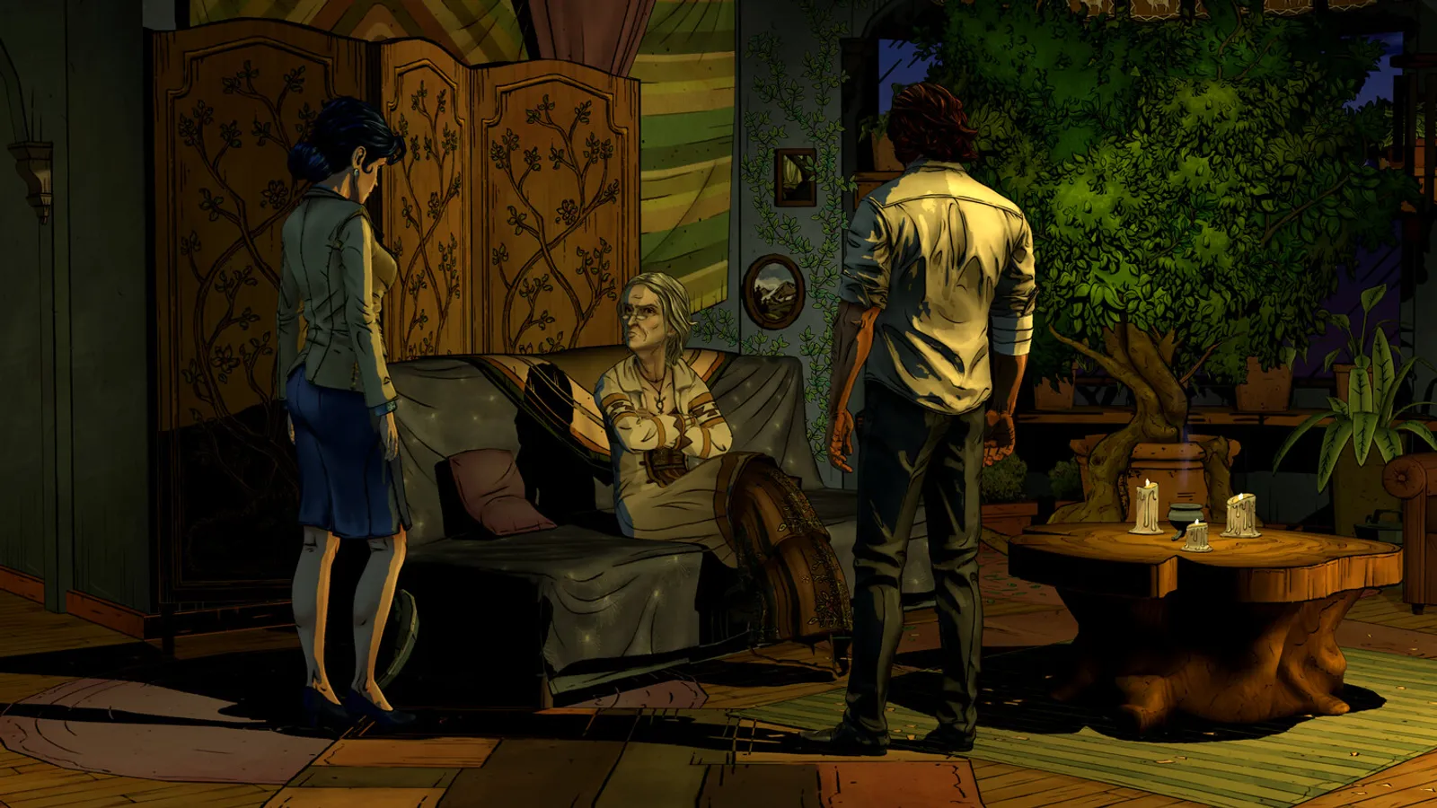Bigby in the Woodlands office, one of the remaster's rebuilt environments